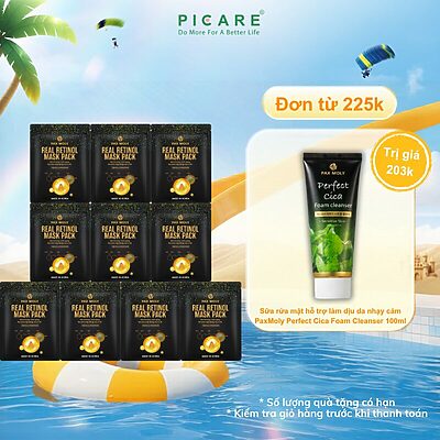 Hộp mặt nạ dưỡng ẩm tăng cường độ đàn hồi và giảm các dấu hiệu lão da PaxMoly Real Retinol Mask Pack (Hộp 10 Miếng)
