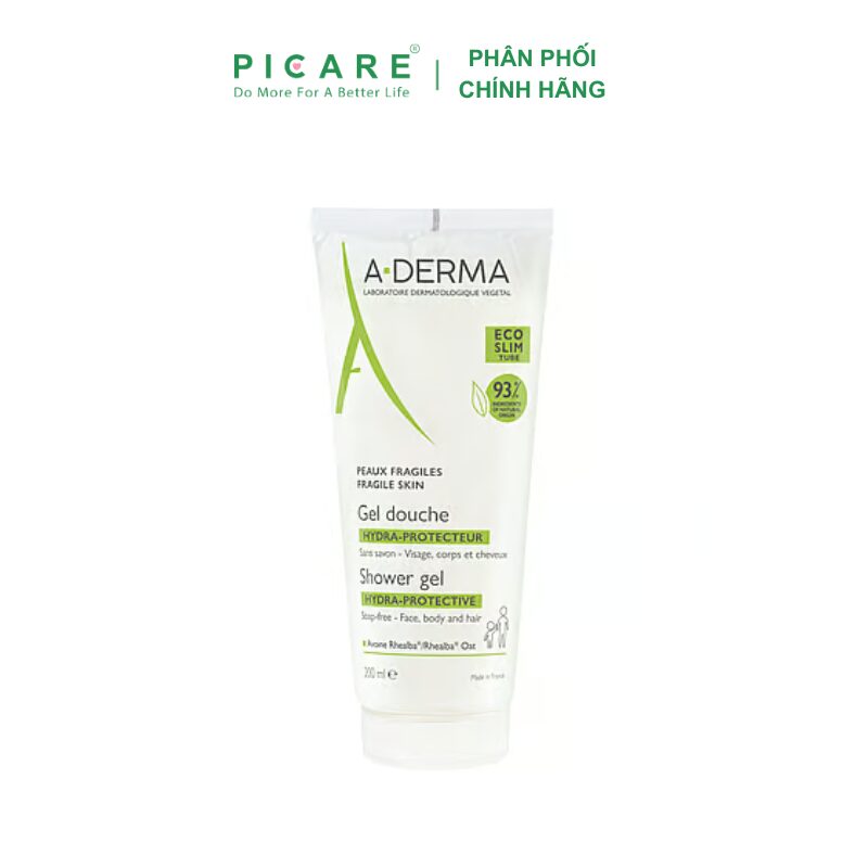 Gel rửa mặt tắm gội dịu nhẹ dành cho da bé da nhạy cảm A-Derma Hydrating Shower Cream 200ml