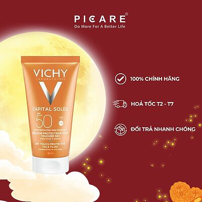 Kem chống nắng không gây nhờn rít cho da hỗn hợp Vichy Capital Soleil Mattifying Dry Touch Face Fluid SPF50 UVB+UVA 50ml