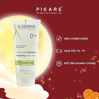 Gel rửa mặt tắm gội dịu nhẹ dành cho da bé da nhạy cảm A-Derma Hydrating Shower Cream 200ml