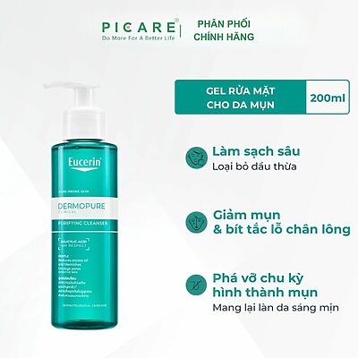 Sữa rửa mặt dạng gel dành cho da nhờn mụn Eucerin Dermopure Clinical Purifying Cleanser 200ml