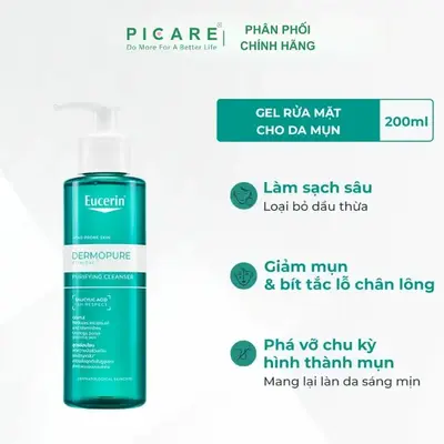 Sữa rửa mặt dạng gel dành cho da nhờn mụn Eucerin Dermopure Clinical Purifying Cleanser 200ml