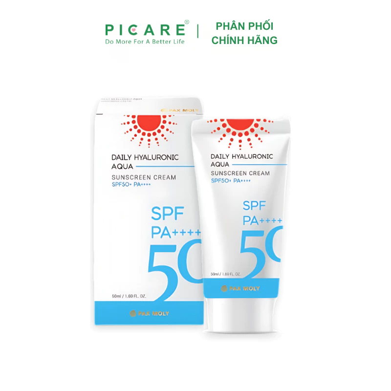 Kem chống nắng kiềm dầu giúp dưỡng ẩm và bảo vệ da PAXMOLY Daily Hyaluronic Aqua Sunscreen Cream 50ml