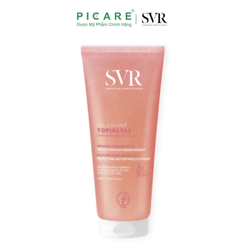 Gel làm sạch dịu nhẹ giúp giữ ẩm và làm mềm mịn cho da khô danh nhạy cảm SVR Topialyse Gel Lavant 200ml