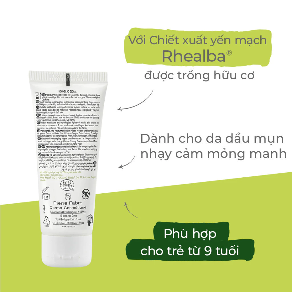 Kem dưỡng giảm mụn, kiểm soát dầu, mờ thâm A-Derma Biology AC Global 40ml - Ảnh 6