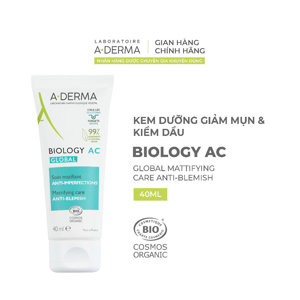 Kem dưỡng giảm mụn, kiểm soát dầu, mờ thâm A-Derma Biology AC Global 40ml