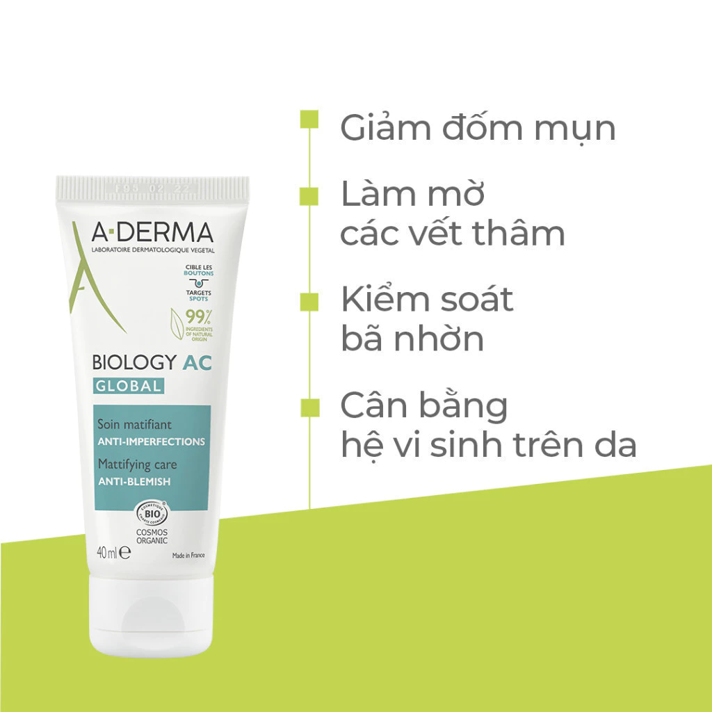 Kem dưỡng giảm mụn, kiểm soát dầu, mờ thâm A-Derma Biology AC Global 40ml - Ảnh 3