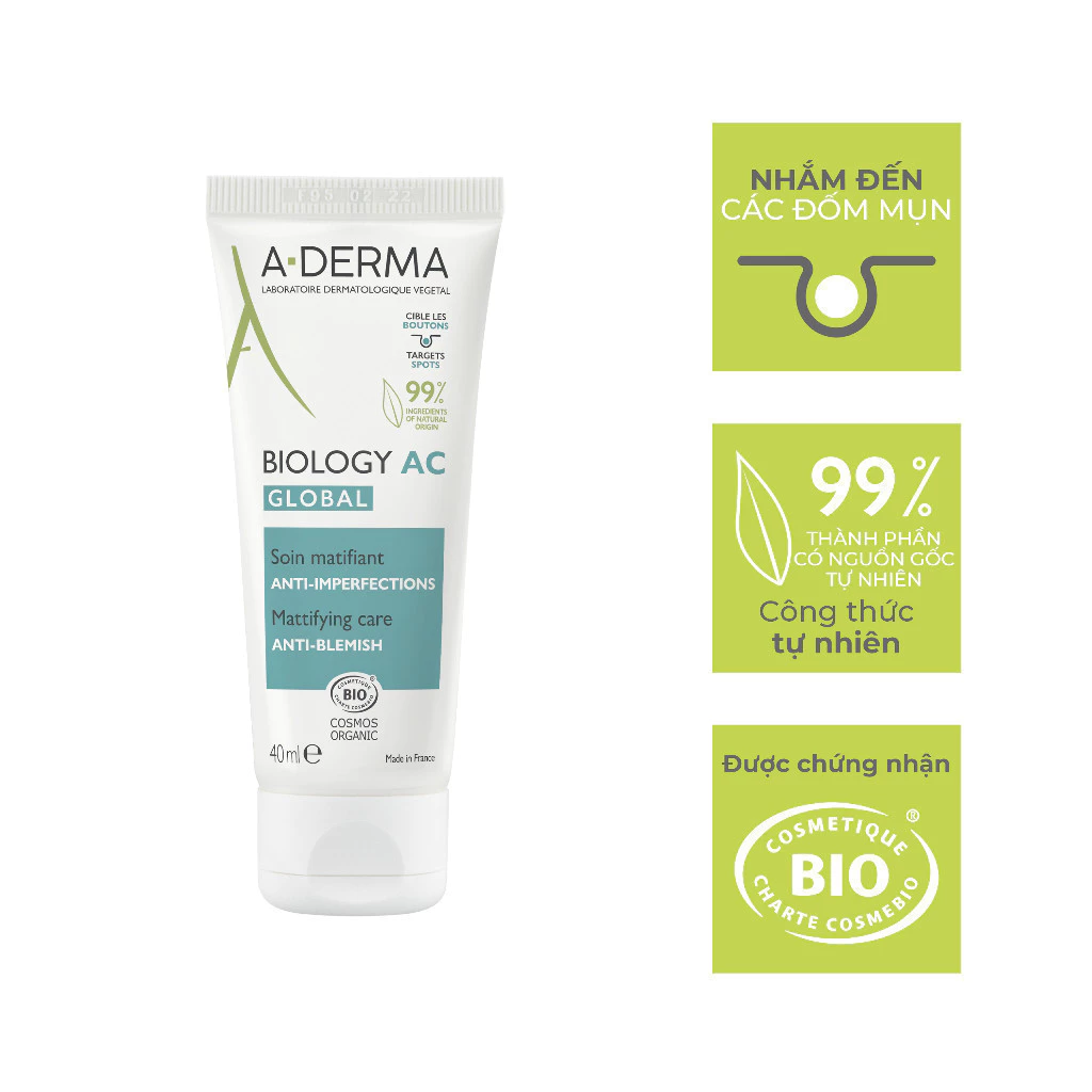 Kem dưỡng giảm mụn, kiểm soát dầu, mờ thâm A-Derma Biology AC Global 40ml - Ảnh 7