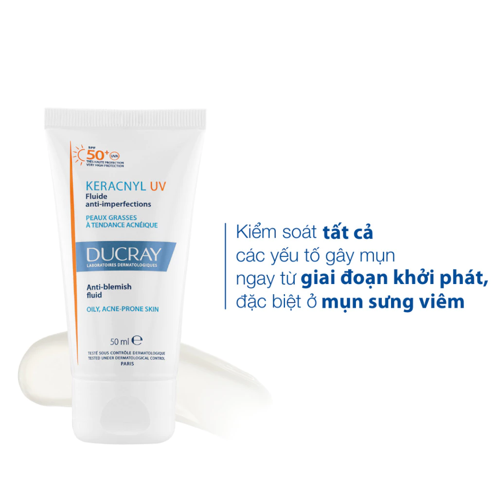 Kem chống nắng kiềm dầu cho da dầu mụn Ducray Keracnyl UV SPF50+ 50ml bảo vệ da khỏi tia UVA & UVB - Ảnh 6