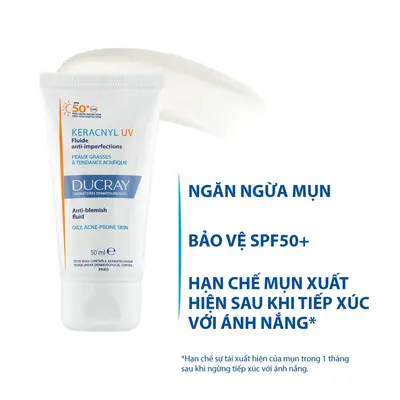 Kem chống nắng kiềm dầu cho da dầu mụn Ducray Keracnyl UV SPF50+ 50ml bảo vệ da khỏi tia UVA & UVB