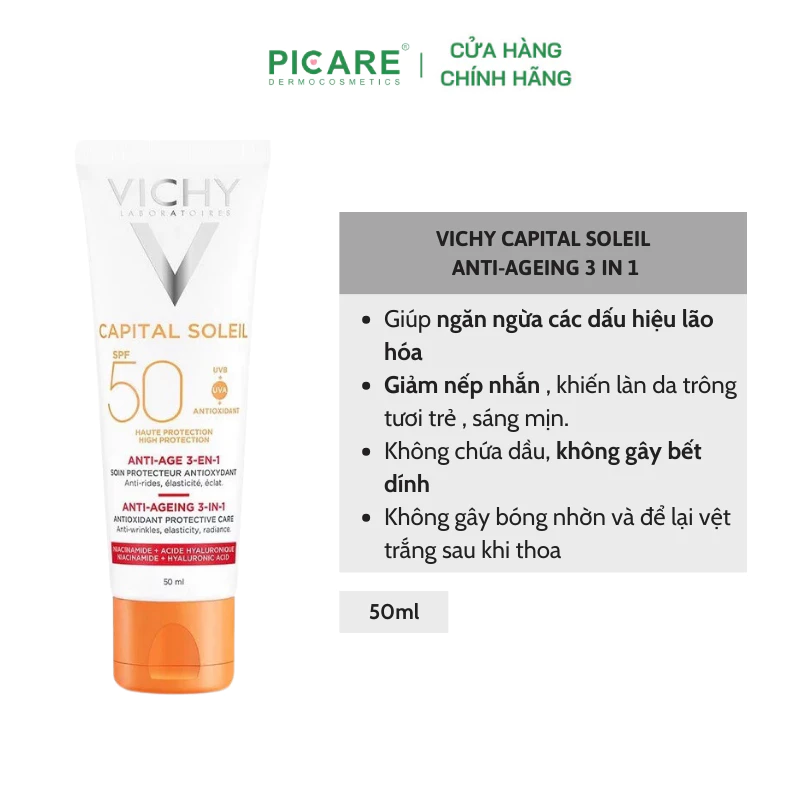 Kem chống nắng ngăn ngừa các dấu hiệu lão hóa Vichy Ideal Soleil Anti-Age SPF50+ 50ml - Ảnh 4