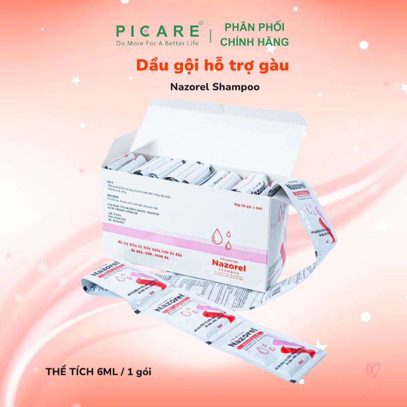 Dầu gội cải thiện da đầu dầu, giảm gàu ngứa Nazorel Shampoo Hộp 50 gói
