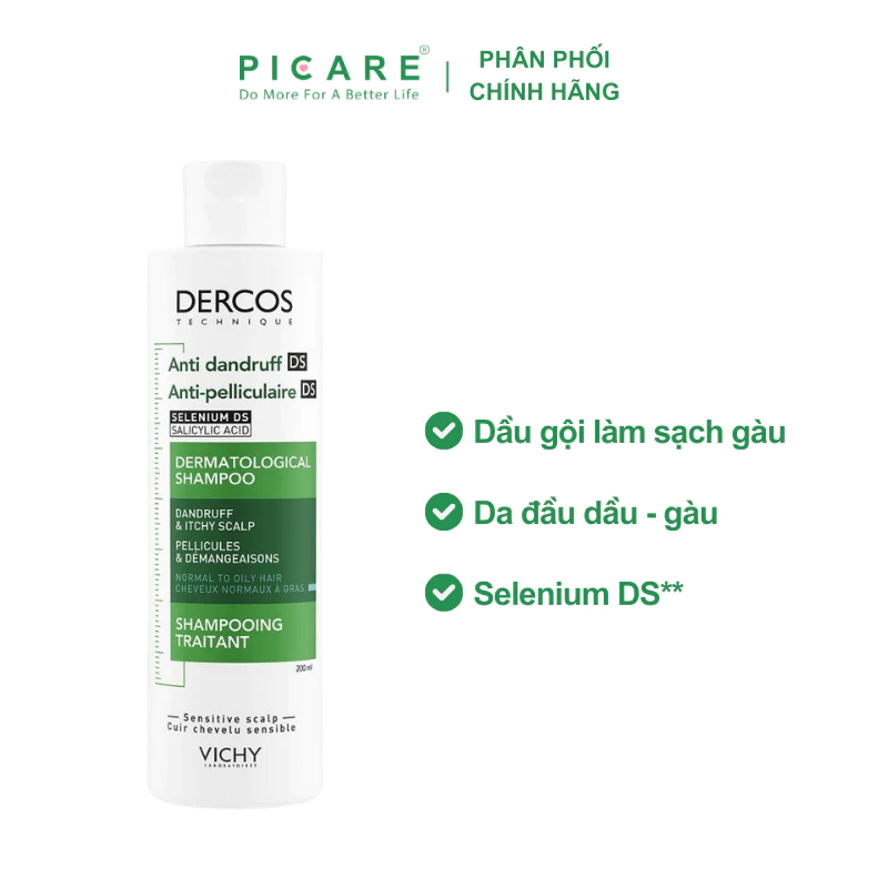 Dầu gội giảm gàu cho da đầu dầu ngứa Vichy Dercos Anti Dandruff DS Dermatological Shampoo 200ml - Ảnh 3