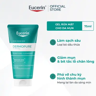 Sữa rửa mặt dạng gel dành cho da nhờn mụn Eucerin Dermopure Clinical Purifying Cleanser 75ml