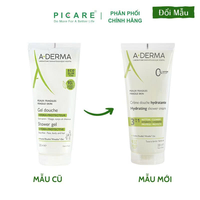 Gel rửa mặt tắm gội dịu nhẹ dành cho da bé da nhạy cảm A-Derma Hydrating Shower Cream 200ml - Ảnh 2