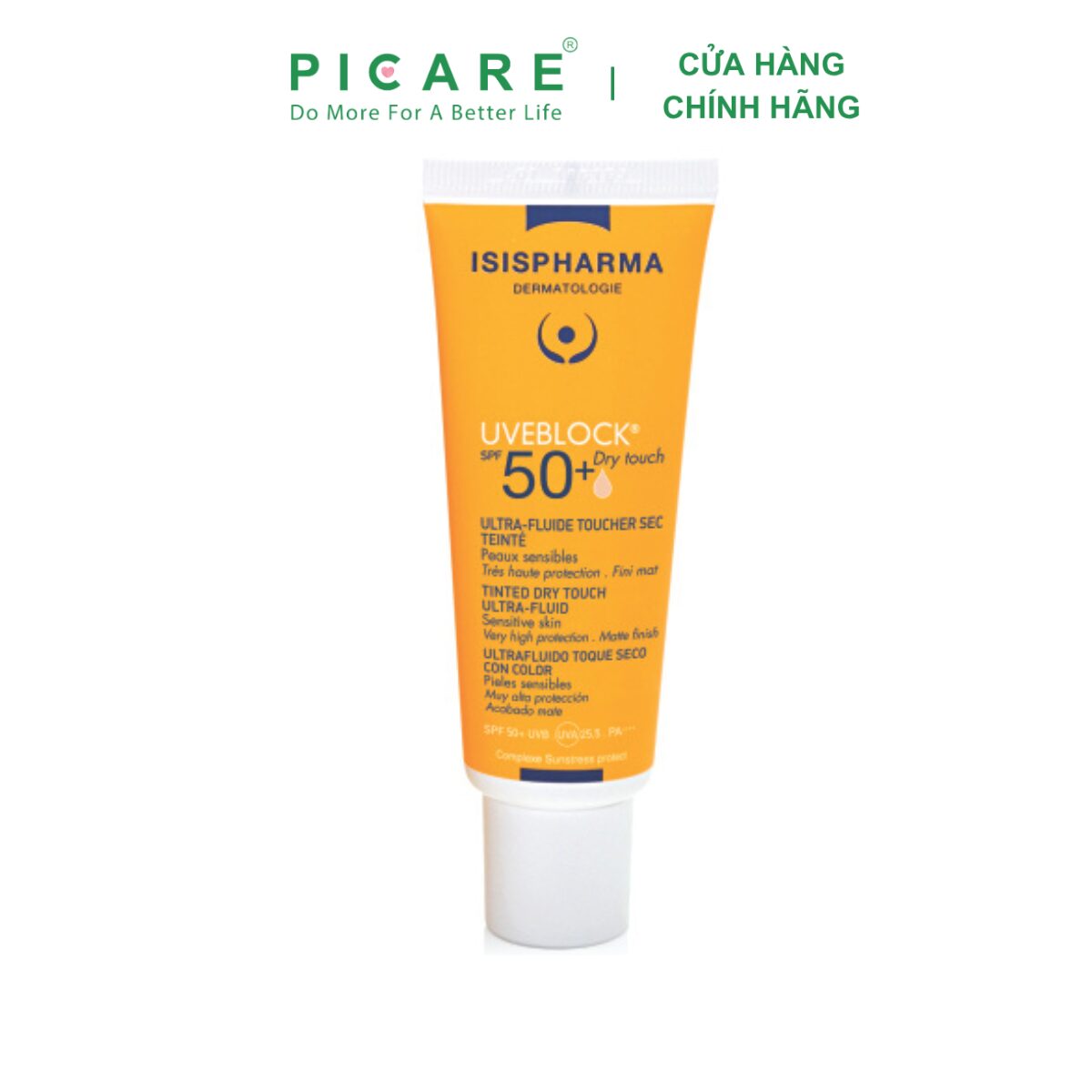 Kem chống nắng cho da dầu ISIS PHARMA UVEBLOCK SPF 50+ Dry Touch Ultra-Fluide Toucher Tinted 40ml