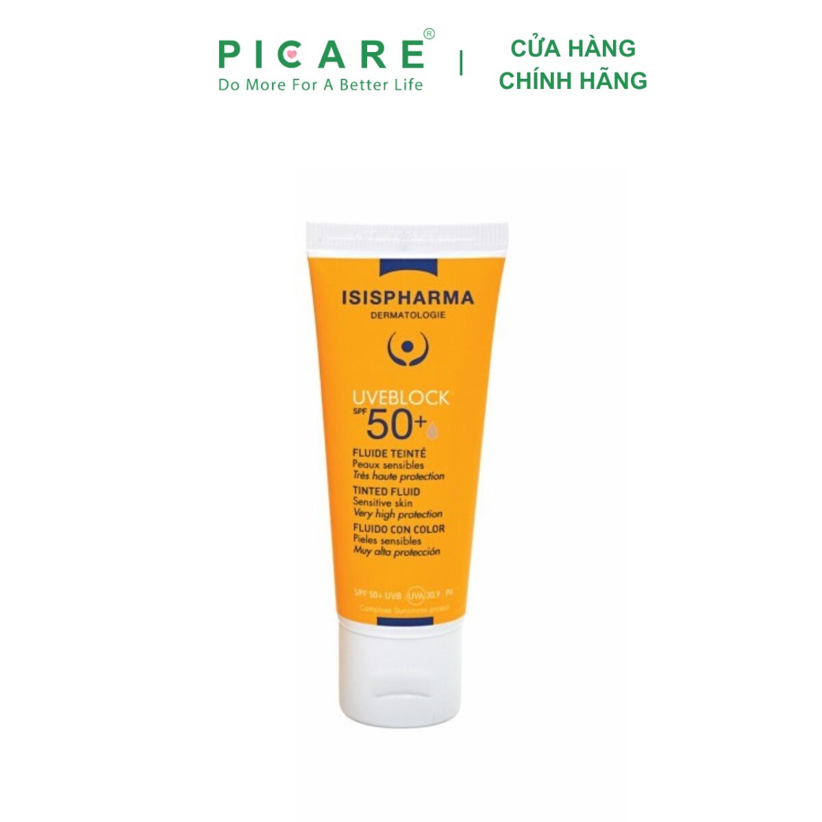Kem chống nắng cho da khô, nhạy cảm ISIS PHARMA UVEBLOCK SPF 50+ FLUIDE TINTED 40ML
