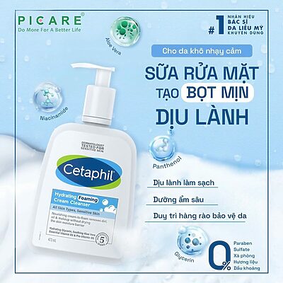 Sữa Rửa Mặt Tạo Bọt Dịu Lành Cho Da Nhạy Cảm Cetaphil Hydrating Foaming Cream Cleanser 473ml