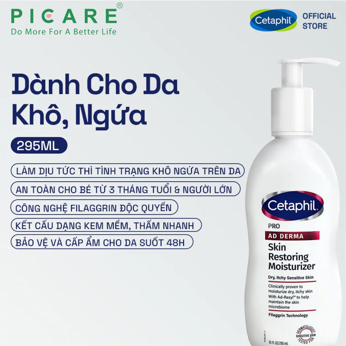 Sữa dưỡng ẩm dịu lành dành cho da khô, ngứa CETAPHIL PRO AD DERMA SKIN RESTORING MOISTURIZER 295ml