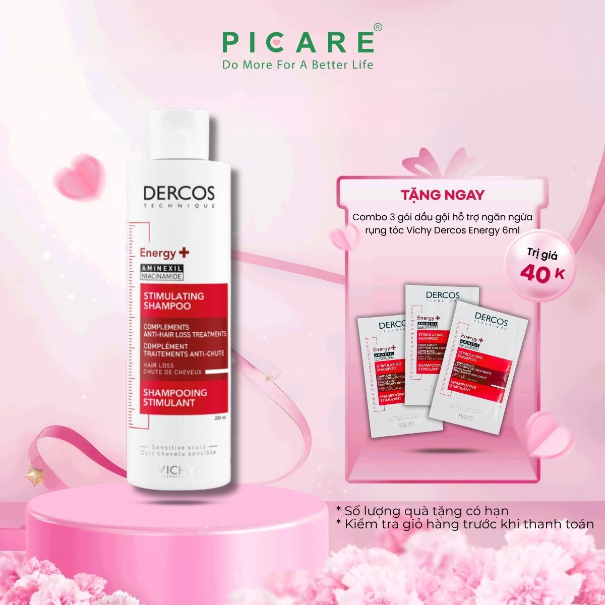 Dầu gội ngăn ngừa và giảm rụng tóc Vichy Dercos Energising Aminexil Stimulating Shampoo 200ml