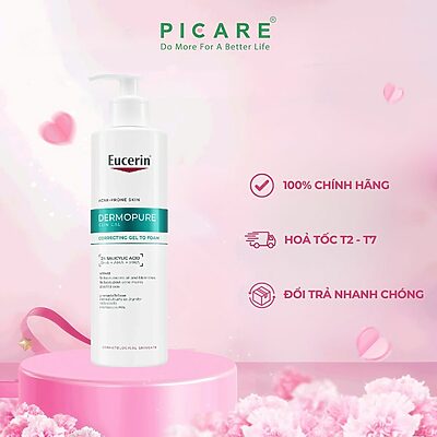 Gel rửa mặt cho da mụn Eucerin 3X Treatment Gel To Foam Cleanser 400ML