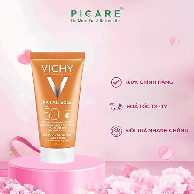 Kem chống nắng không gây nhờn rít cho da hỗn hợp Vichy Capital Soleil Mattifying Dry Touch Face Fluid SPF50 UVB+UVA 50ml