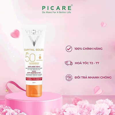 Kem chống nắng ngăn ngừa các dấu hiệu lão hóa Vichy Ideal Soleil Anti-Age SPF50+ 50ml