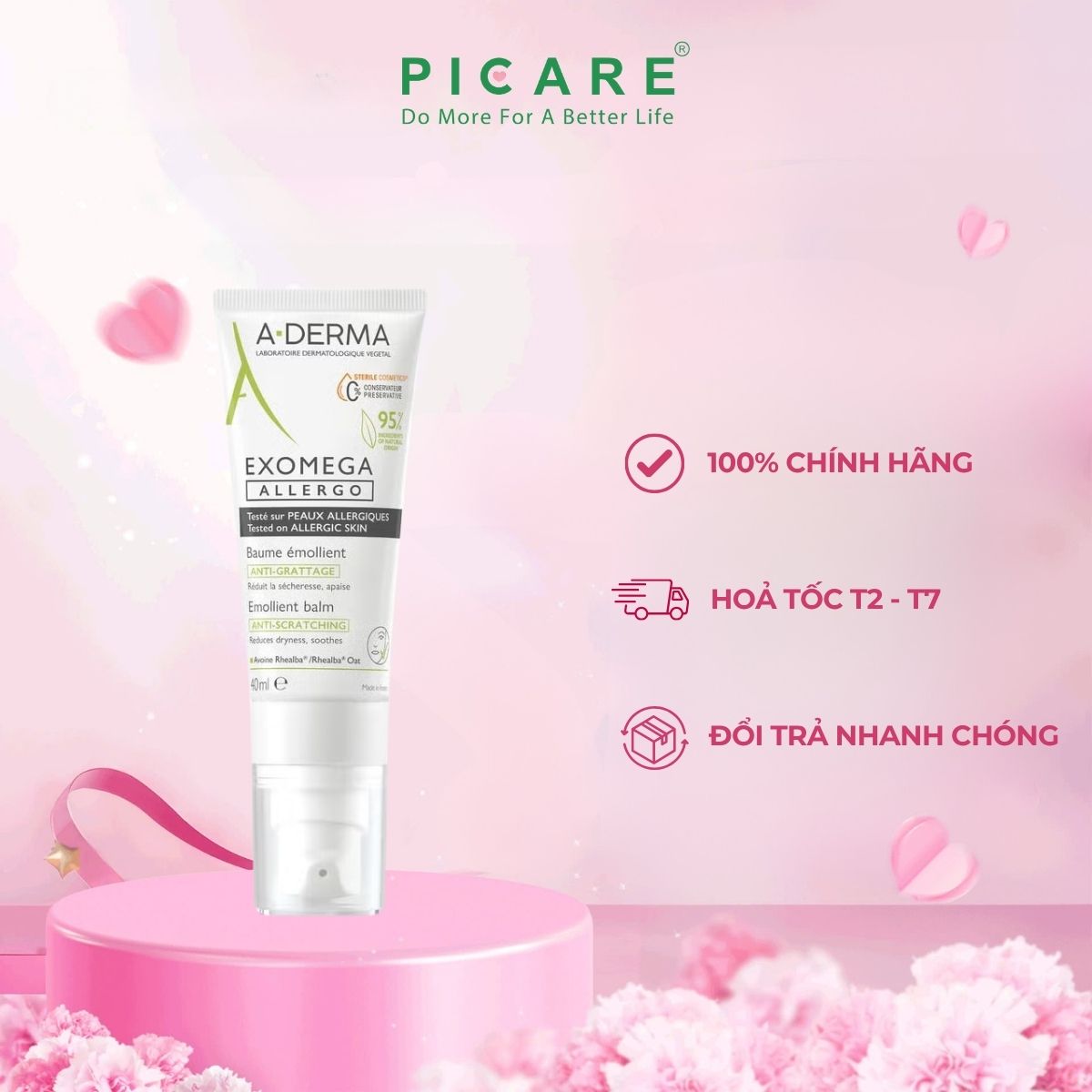 Kem Dưỡng Ẩm Dành Cho Da Mặt Và Cơ Thể Giúp Da Mềm Mại A-Derma Exomega Allergo Emollient Balm 40ml