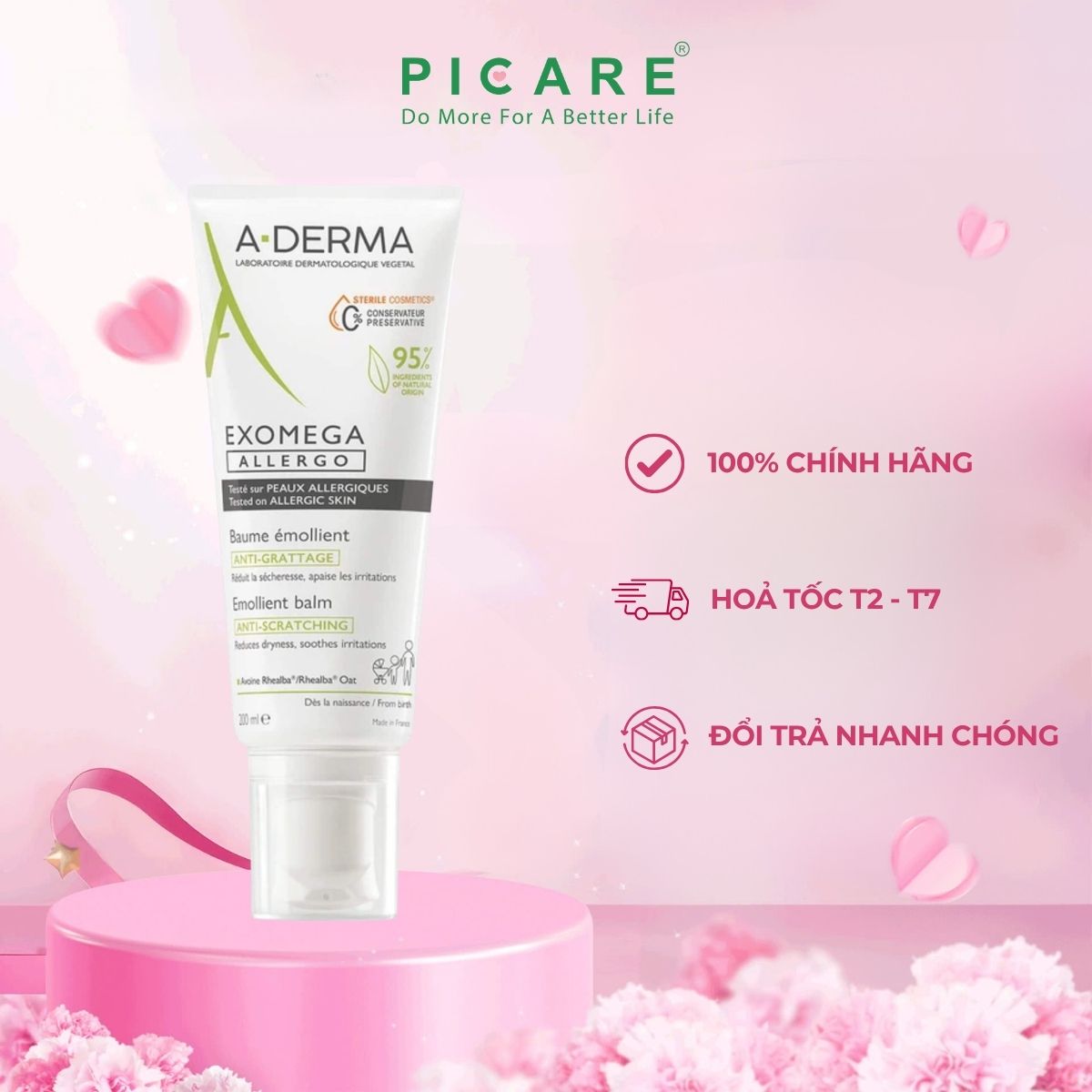 Kem Dưỡng Ẩm Dành Cho Da Mặt Và Cơ Thể Giúp Da Mềm Mại A-Derma Exomega Allergo Emollient Balm 200ml