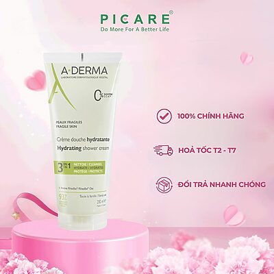 Gel rửa mặt tắm gội dịu nhẹ dành cho da bé da nhạy cảm A-Derma Hydrating Shower Cream 200ml