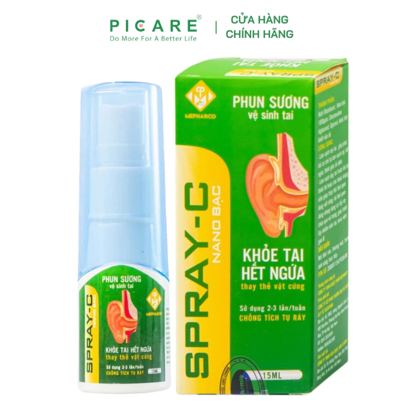 Xịt Vệ Sinh Tai Spray-C Nano Bạc Aero Chemie 15ml Làm Sạch Ráy Tai, Phục Hồi Cơ Chế Tự Làm Sạch Ráy